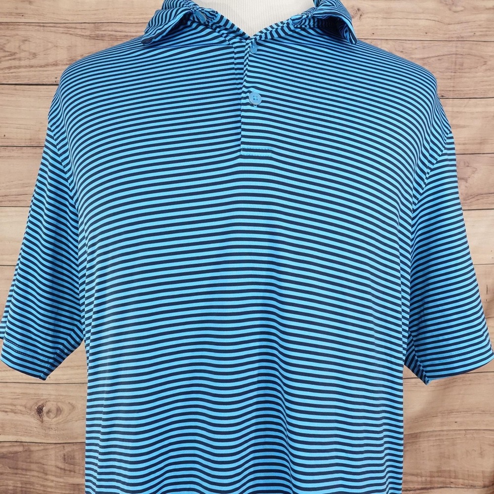 Walter Hagen 11 Majors Polo Shirt Mens L Blue Polyester Striped Golf Stretch
